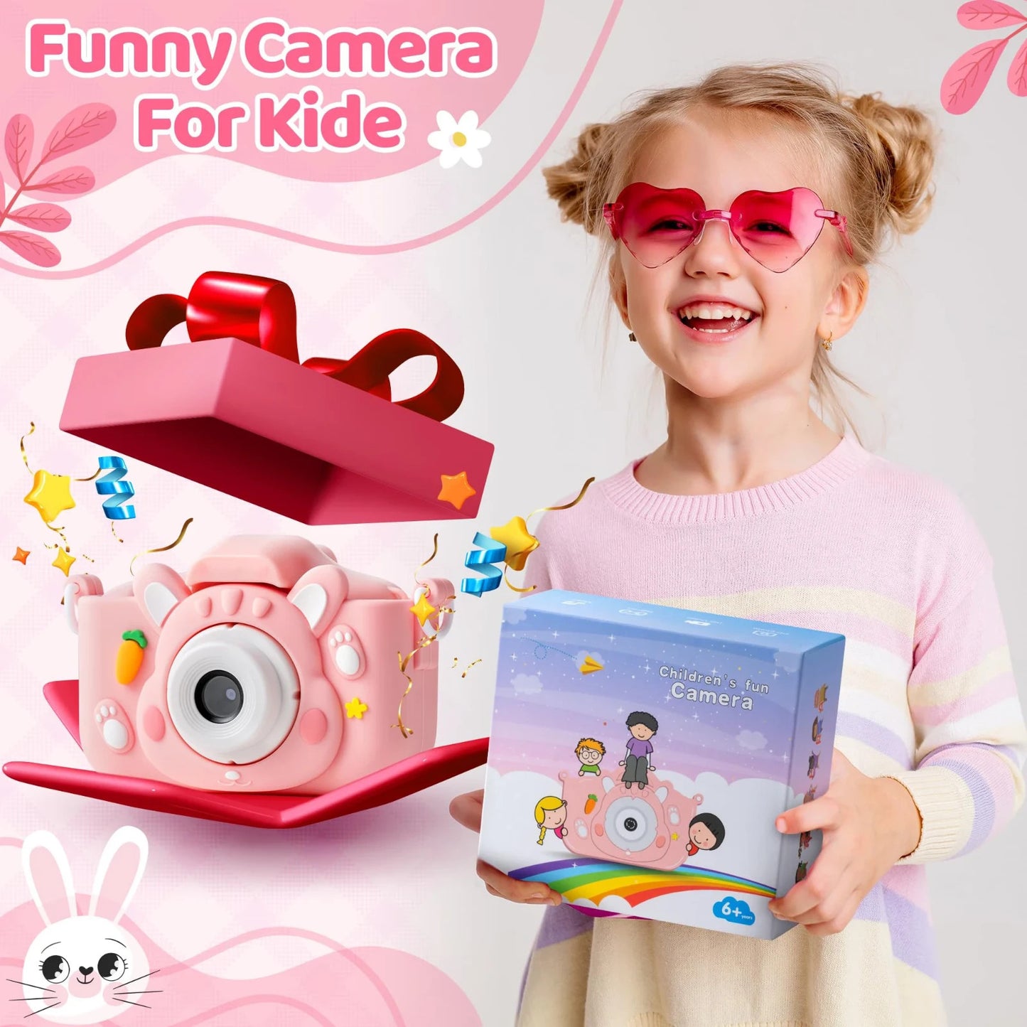 Fotocamera Bambini 48MP 1080P Rosa Doppia Lente Selfie Zoom 8X Giochi