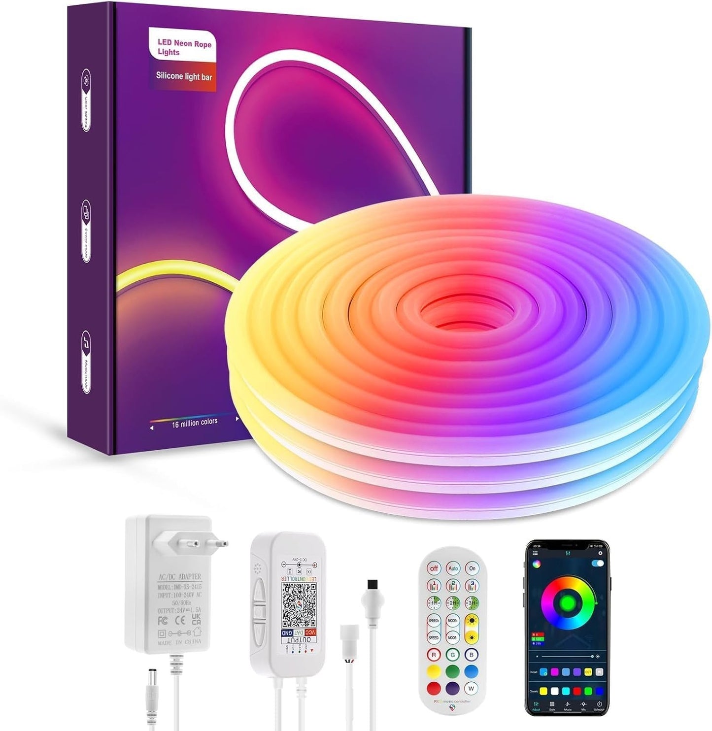 Striscia LED Neon RGBIC 5M 24V Bluetooth App Telecomando IP67 Musica Esterno RGB