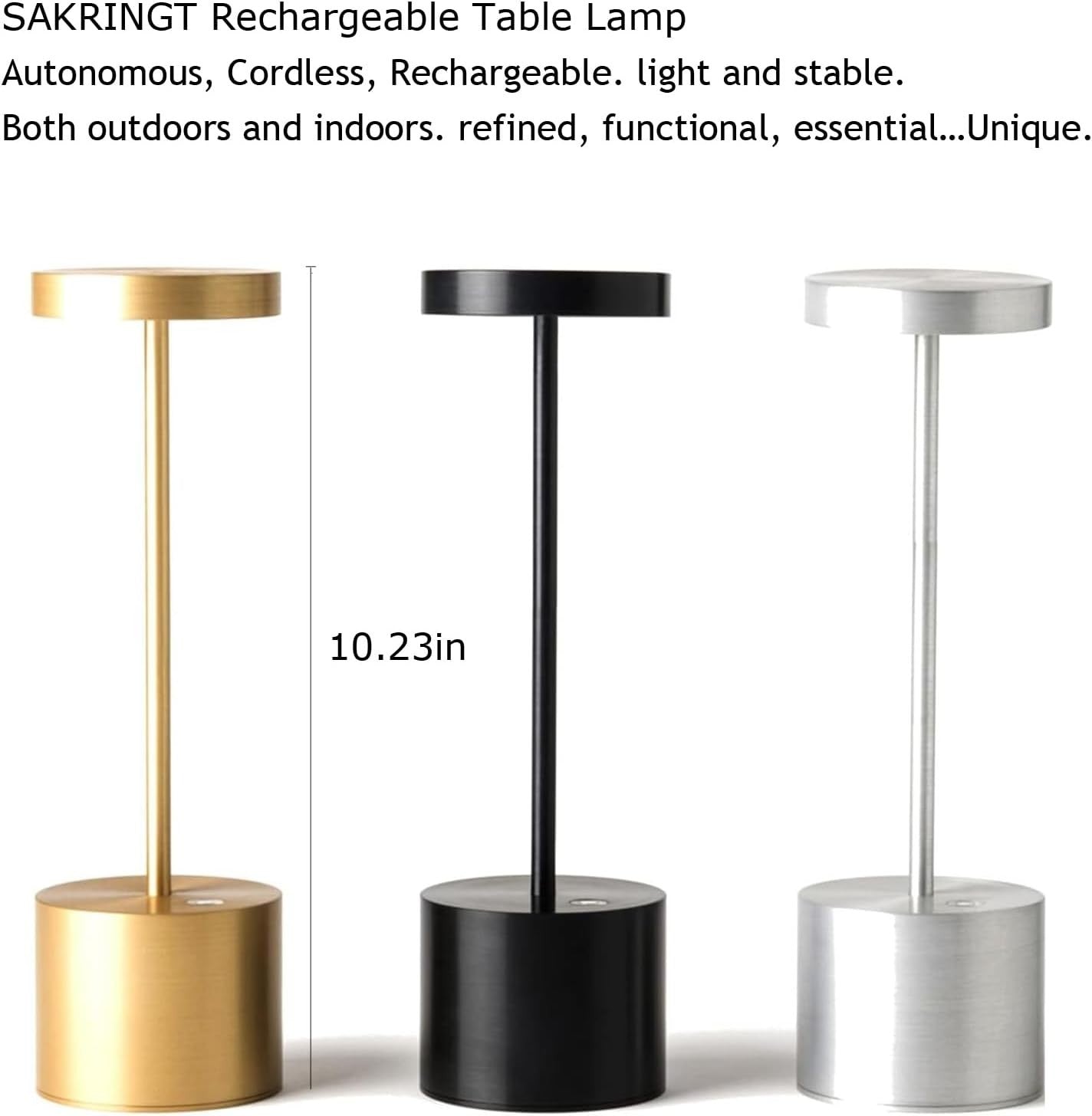 Set 2 Lampade Tavolo LED Ricaricabili 5000mAh Senza Fili Dimmer Oro Alluminio 5V