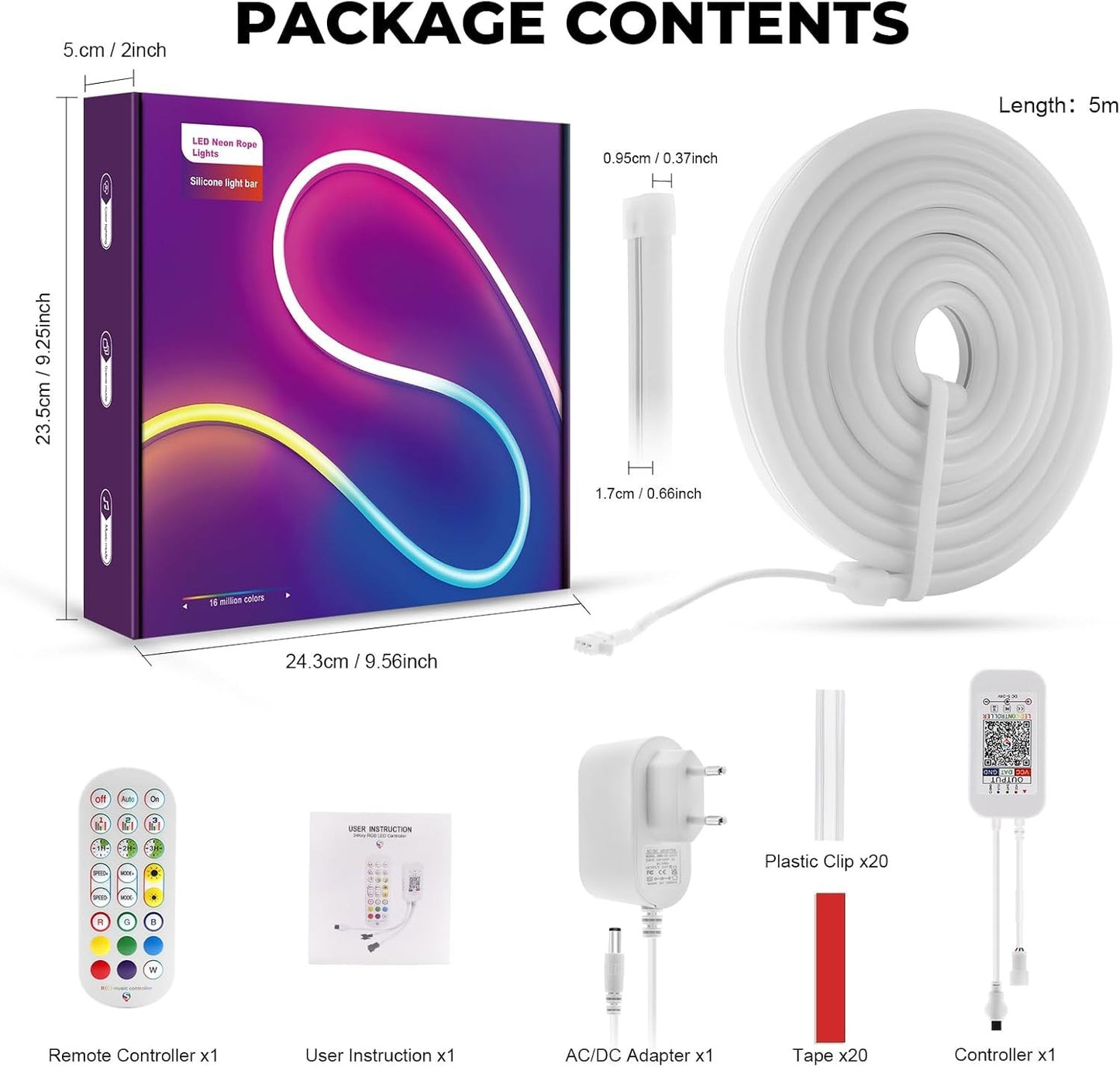 Striscia LED Neon RGBIC 5M 24V Bluetooth App Telecomando IP67 Musica Esterno RGB