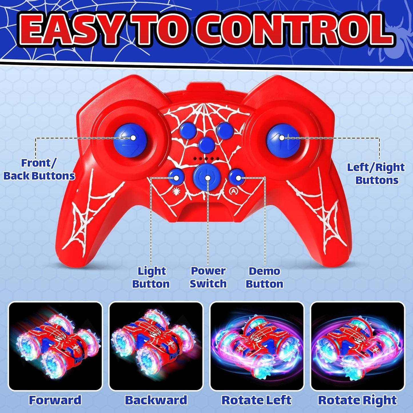 Auto RC Anfibia 360 Luci LED 2.4GHz 4x4 2 Batterie Bambini Acqua Terra Rosso Blu