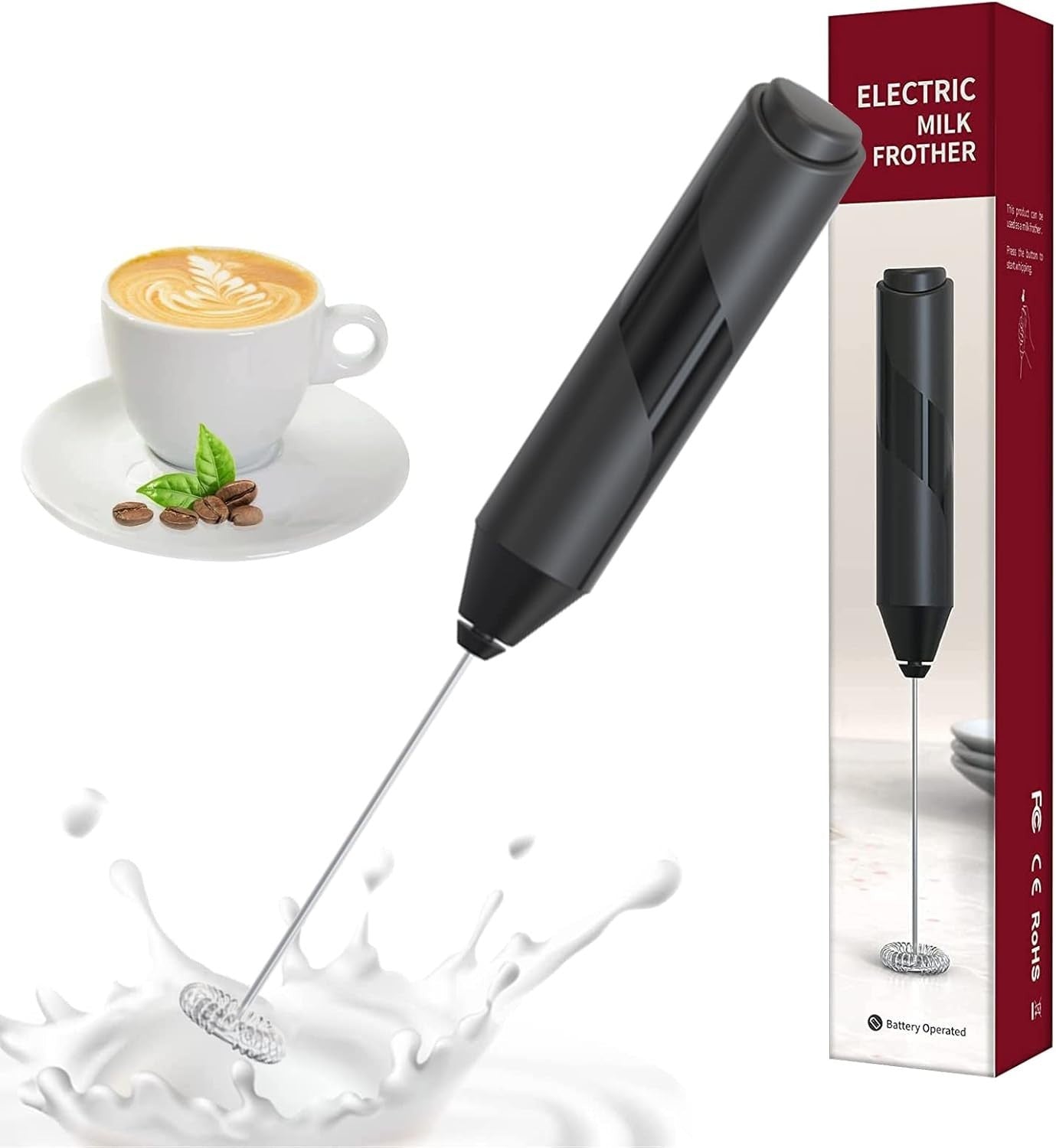 Montalatte Elettrico Portatile Cappuccino Frullino Latte Caffe Bevande Mini Nero