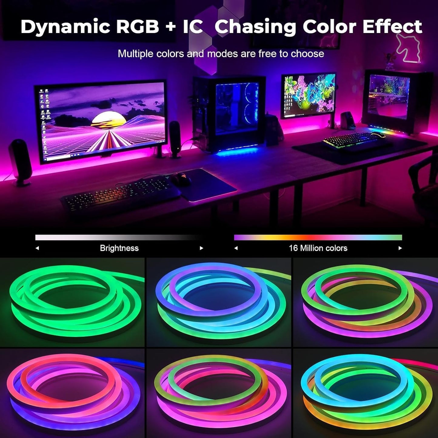 Striscia LED Neon RGBIC 5M 24V Bluetooth App Telecomando IP67 Musica Esterno RGB