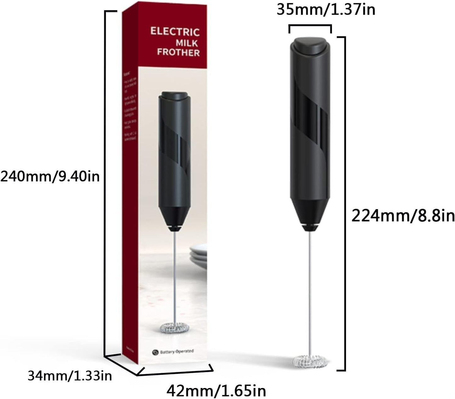 Montalatte Elettrico Portatile Cappuccino Frullino Latte Caffe Bevande Mini Nero