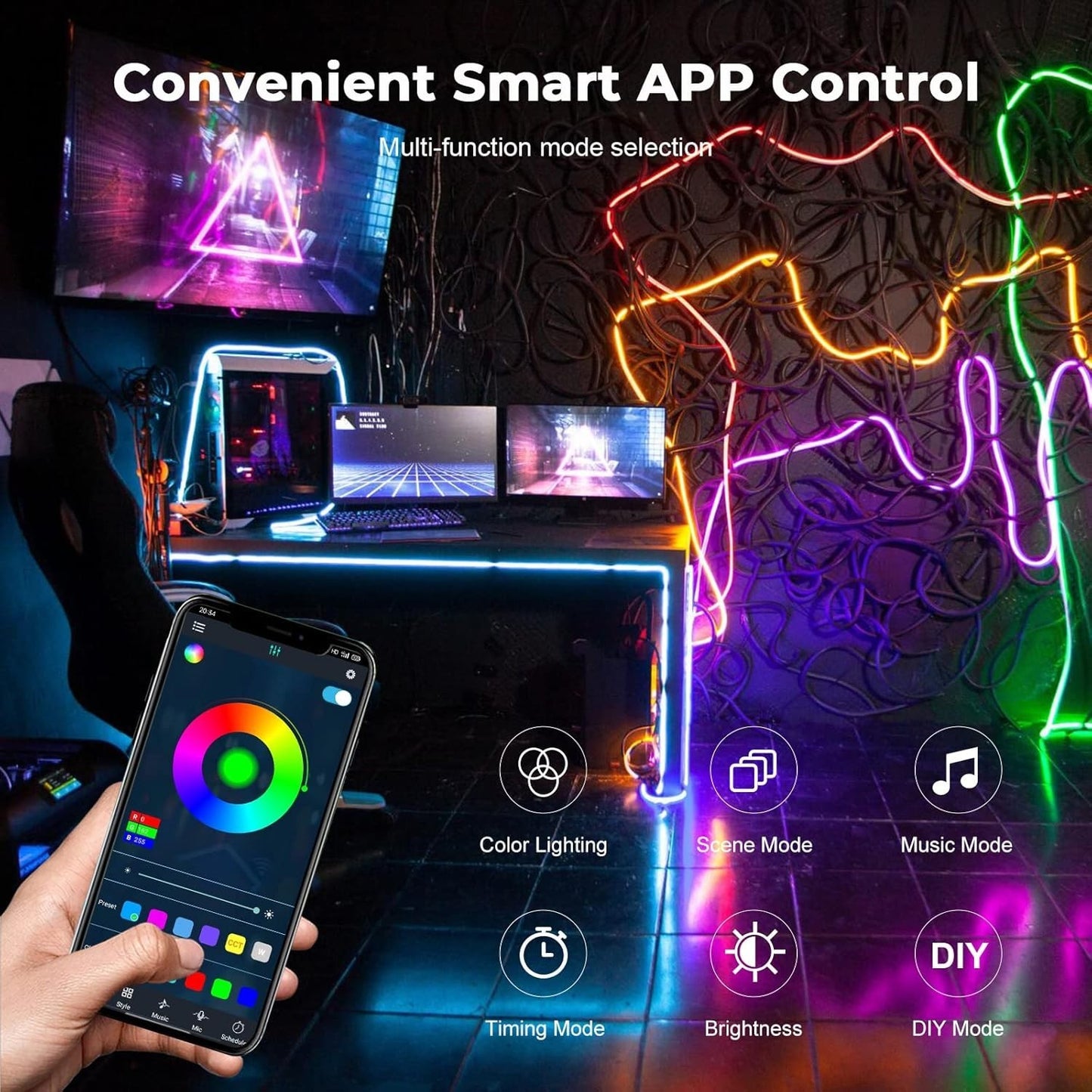 Striscia LED Neon RGBIC 5M 24V Bluetooth App Telecomando IP67 Musica Esterno RGB
