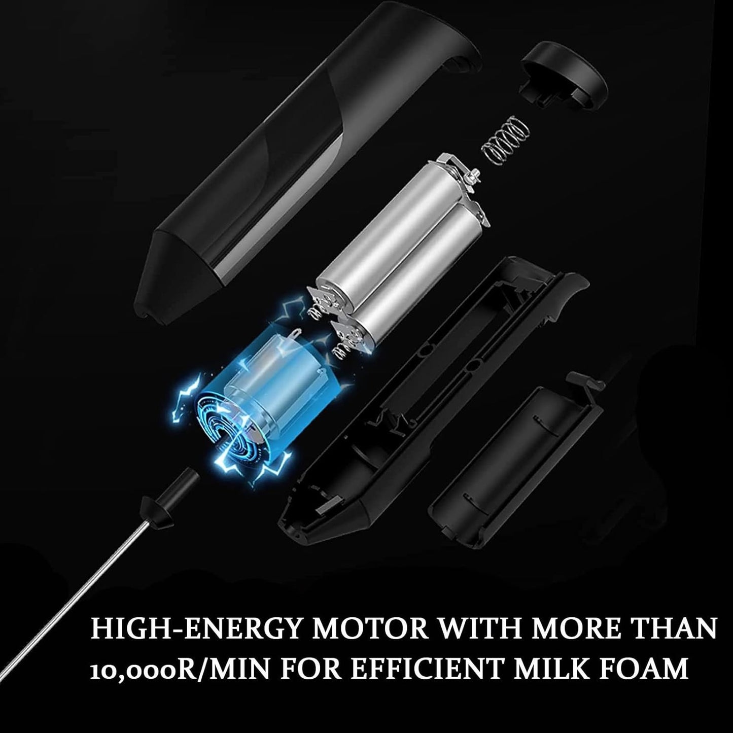 Montalatte Elettrico Portatile Cappuccino Frullino Latte Caffe Bevande Mini Nero