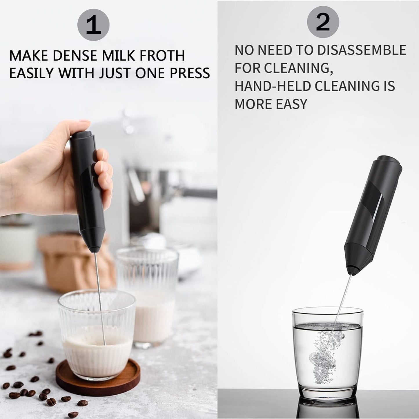 Montalatte Elettrico Portatile Cappuccino Frullino Latte Caffe Bevande Mini Nero