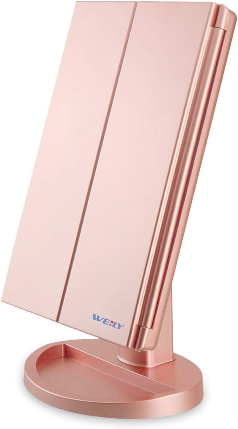 Specchio Trucco LED 21 Luci Touch 1X 2X 3X Pieghevole Oro Rosa USB Da Tavolo ABS