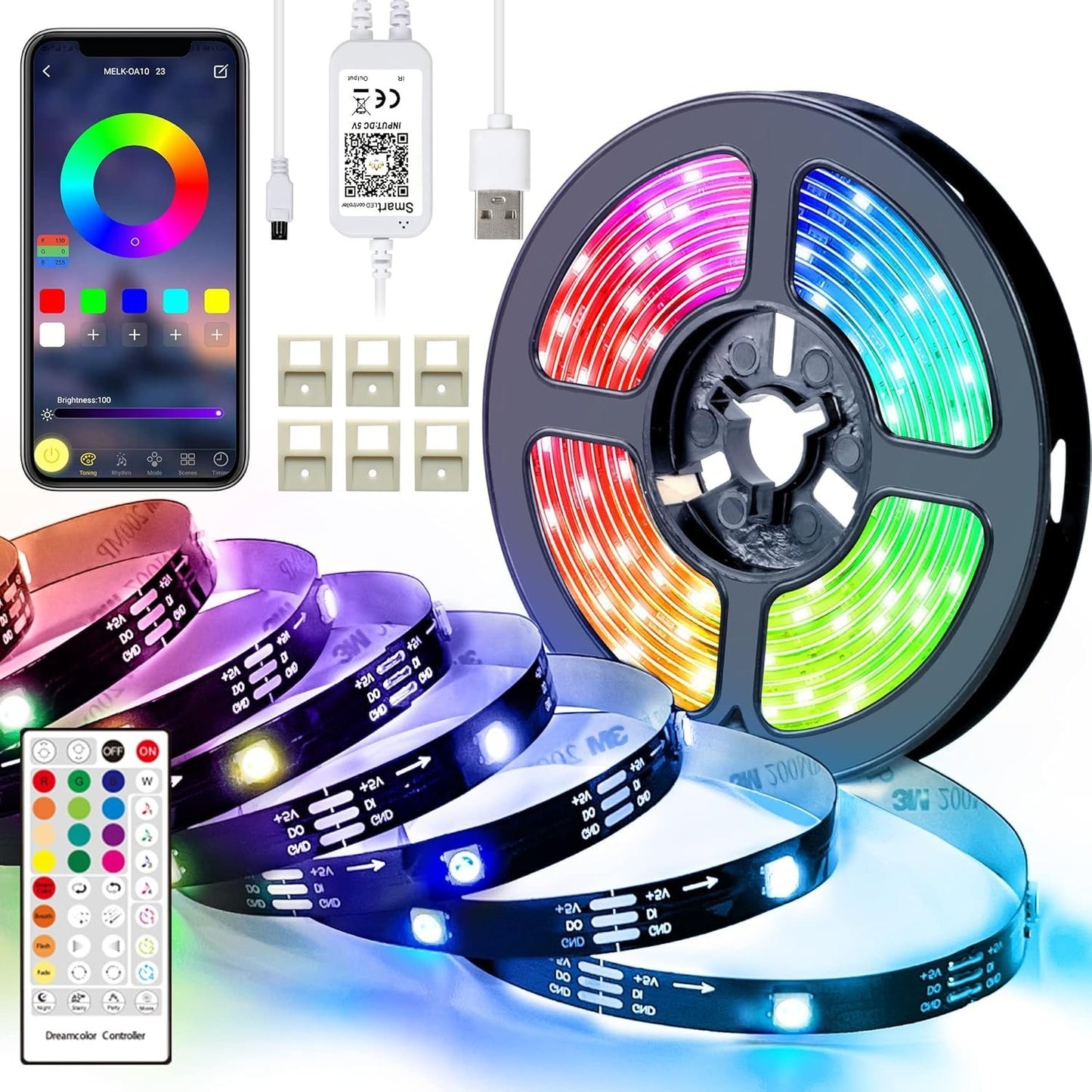 Striscia LED RGB 5M USB 5V Bluetooth App Telecomando TV Camera Feste Natale Casa