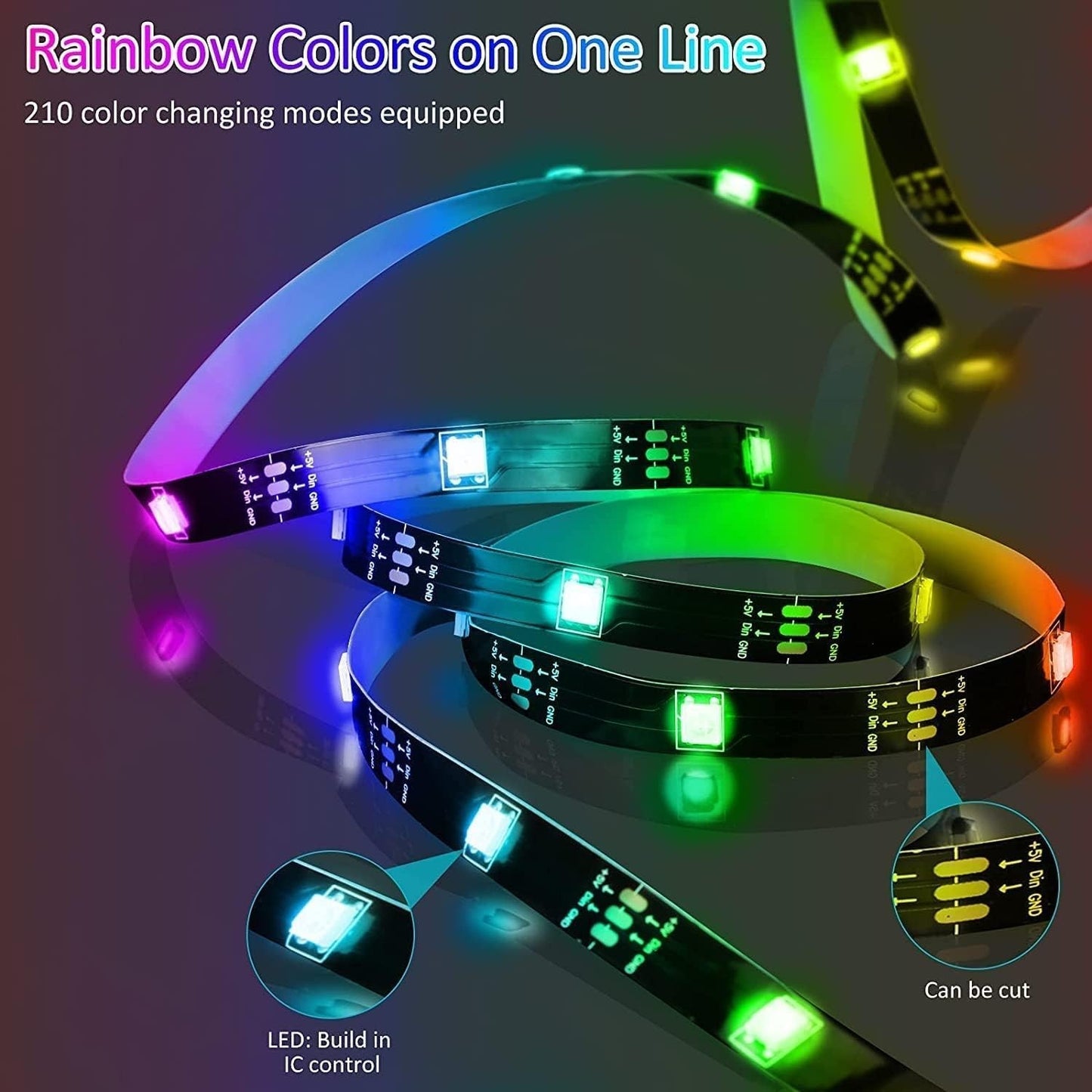 Striscia LED RGB 5M USB 5V Bluetooth App Telecomando TV Camera Feste Natale Casa