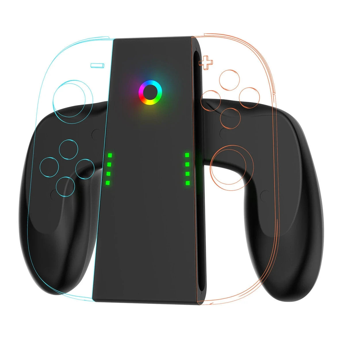 Grip Ricarica Joy-Con Switch 2 Magnetico Type-C LED RGB Dock Nero ABS Gamepad 5V