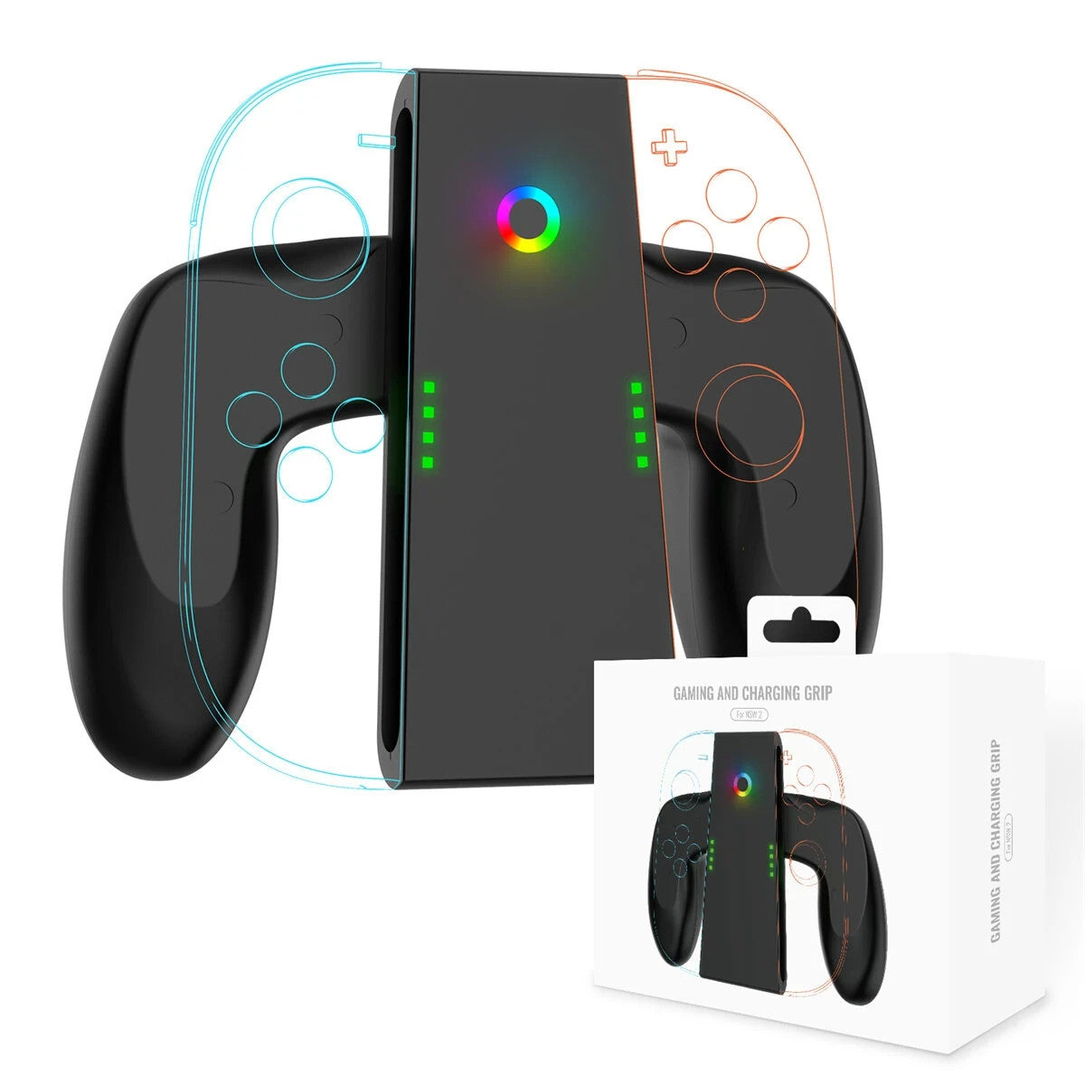 Grip Ricarica Joy-Con Switch 2 Magnetico Type-C LED RGB Dock Nero ABS Gamepad 5V