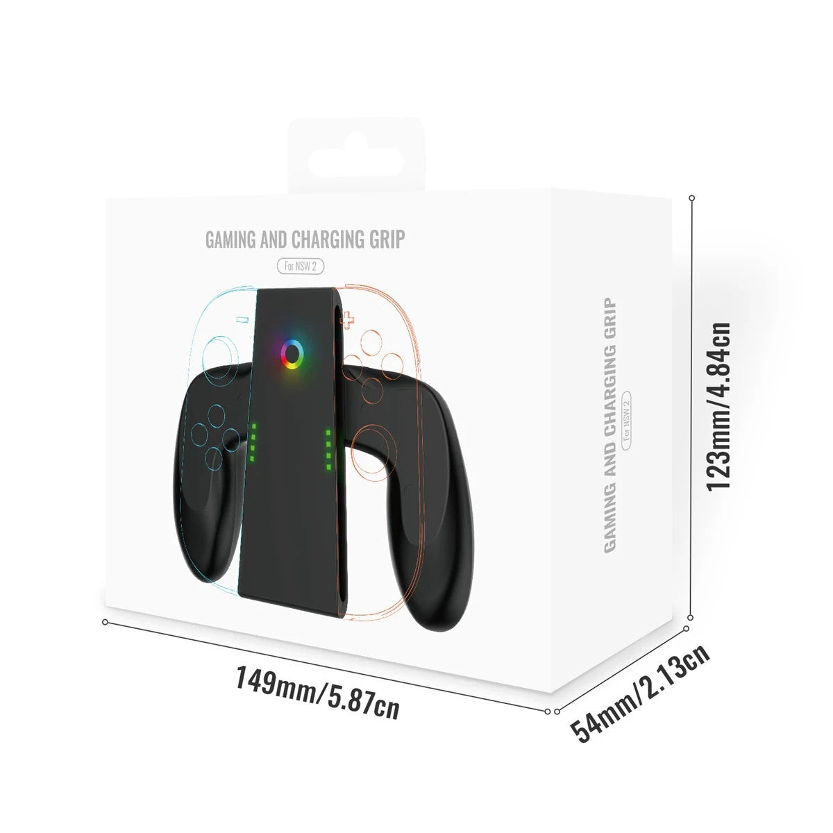 Grip Ricarica Joy-Con Switch 2 Magnetico Type-C LED RGB Dock Nero ABS Gamepad 5V