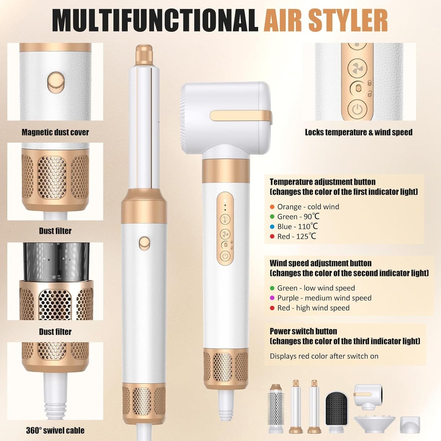 Styler Capelli 7 in 1 Asciugacapelli 110000 RPM Coanda Ricci Lisci Diffusore Air