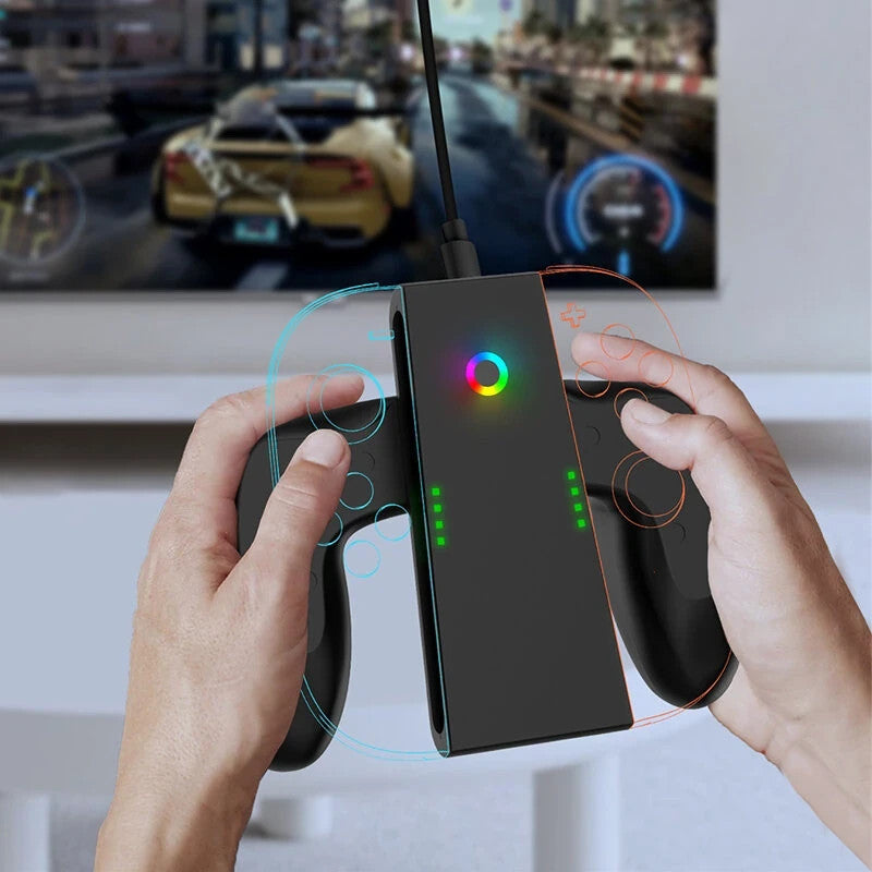 Grip Ricarica Joy-Con Switch 2 Magnetico Type-C LED RGB Dock Nero ABS Gamepad 5V