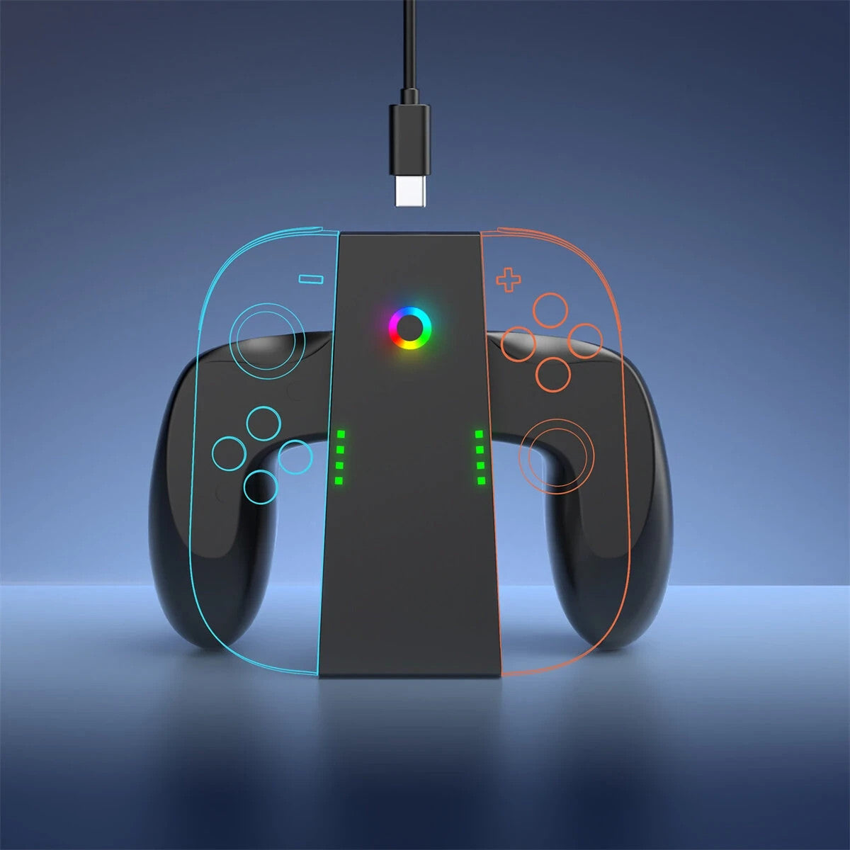 Grip Ricarica Joy-Con Switch 2 Magnetico Type-C LED RGB Dock Nero ABS Gamepad 5V