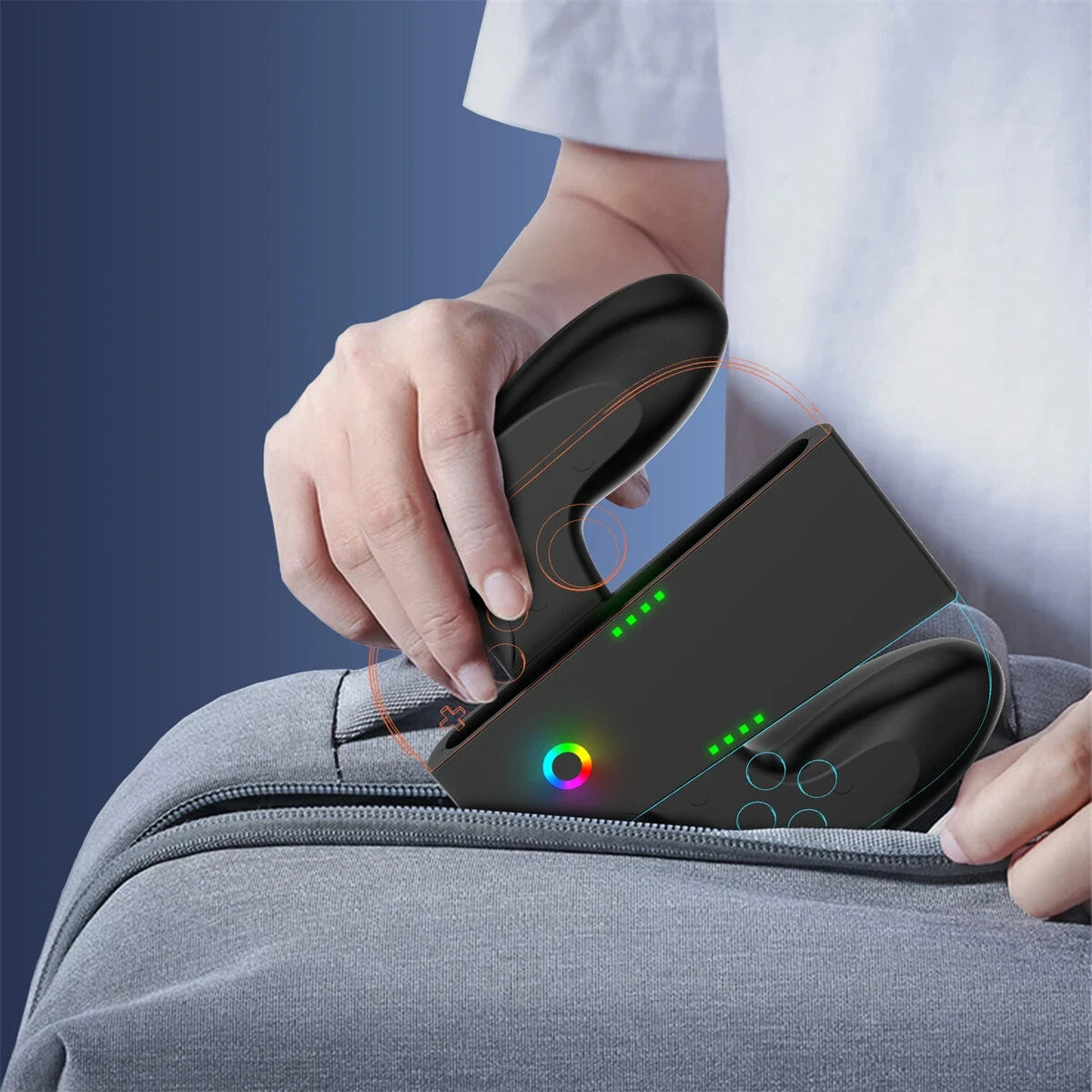 Grip Ricarica Joy-Con Switch 2 Magnetico Type-C LED RGB Dock Nero ABS Gamepad 5V