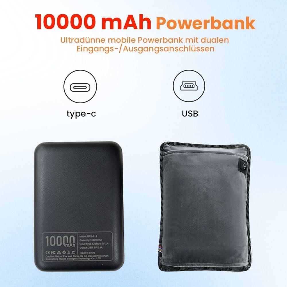 Scaldamani Elettrico 10000mAh USB Power Bank Cintura 3 Livelli Calore Grigio Sci