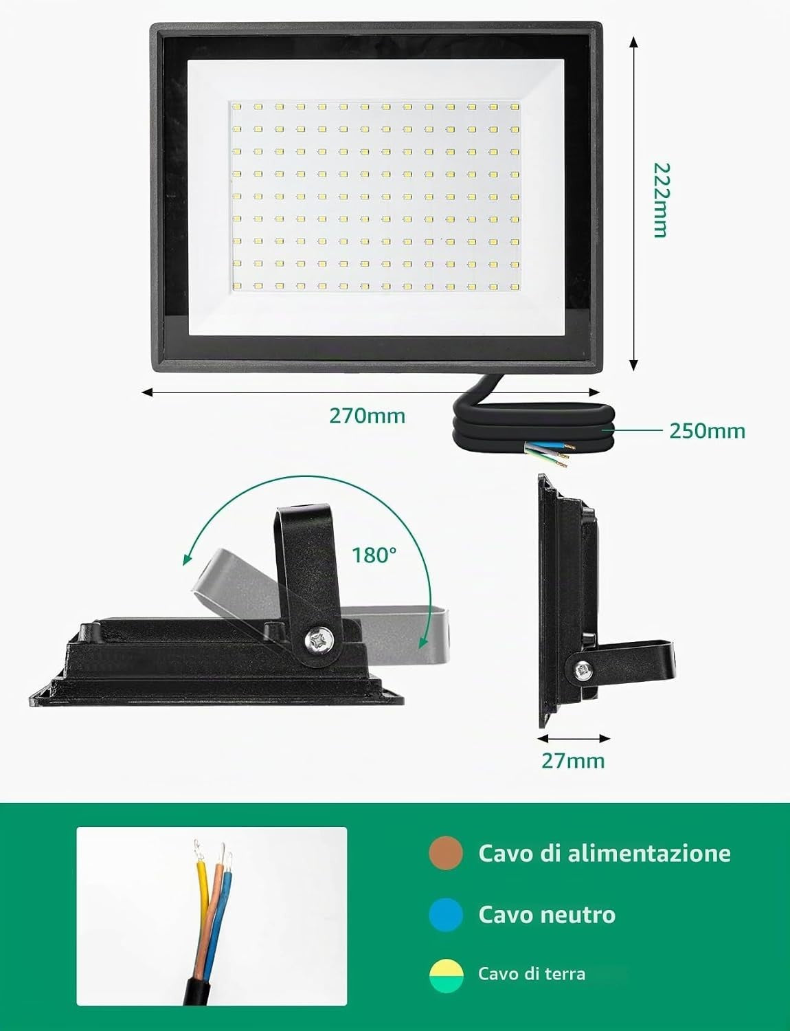 Aigostar Faretto LED Esterno 100W 8700LM IP65 6500K Bianco Freddo