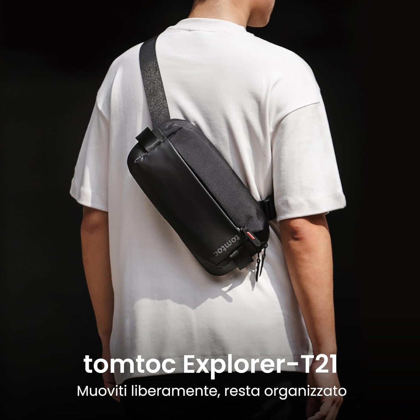tomtoc Explorer T21 Sling Bag 3L Nera Uomo EDC iPad Mini Switch Antifurto