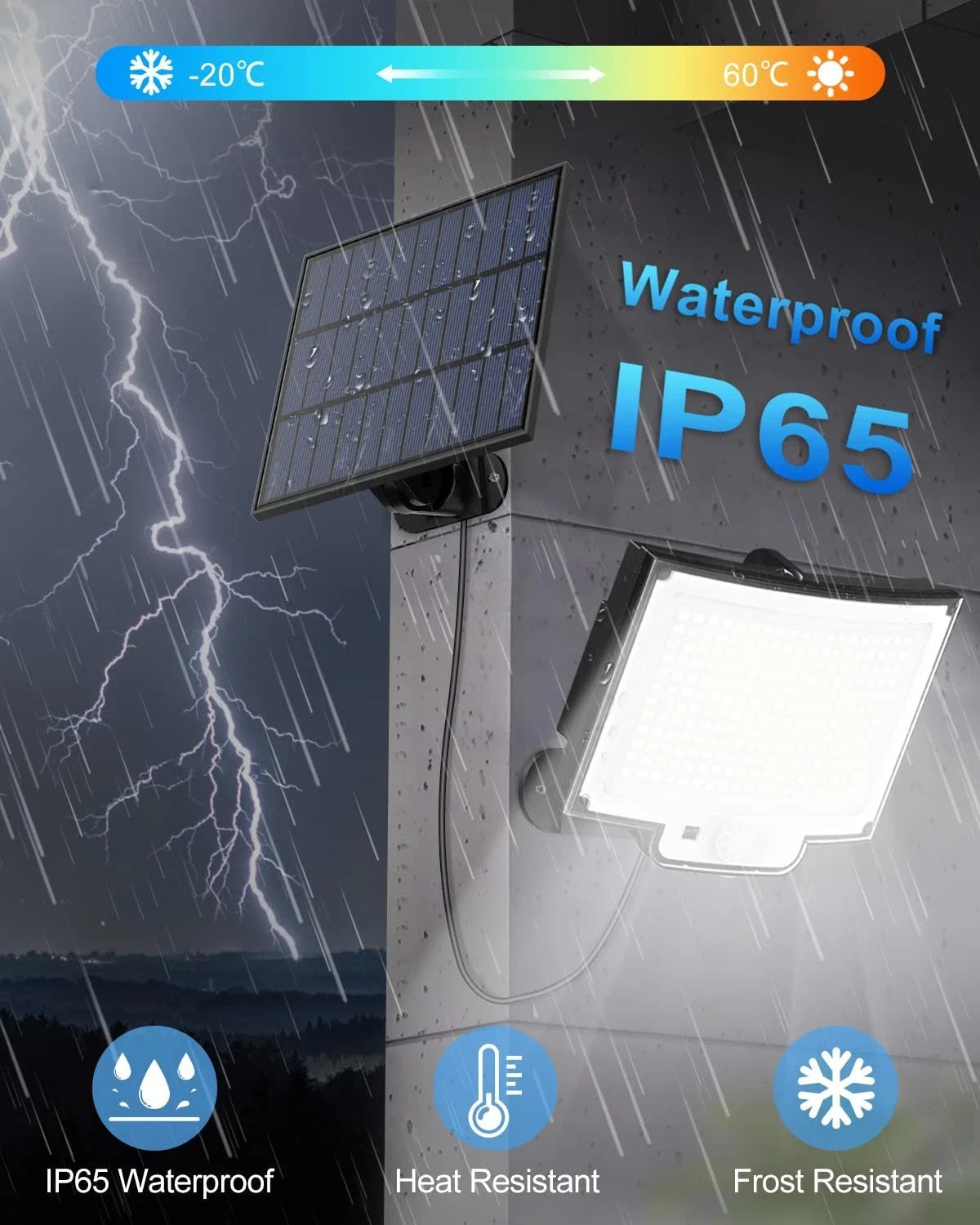 Luce Solare Esterno 228 LED Sensore Movimento Telecomando IP65 Cavo 5m