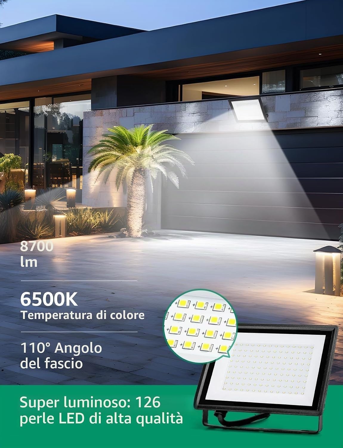 Aigostar Faretto LED Esterno 100W 8700LM IP65 6500K Bianco Freddo