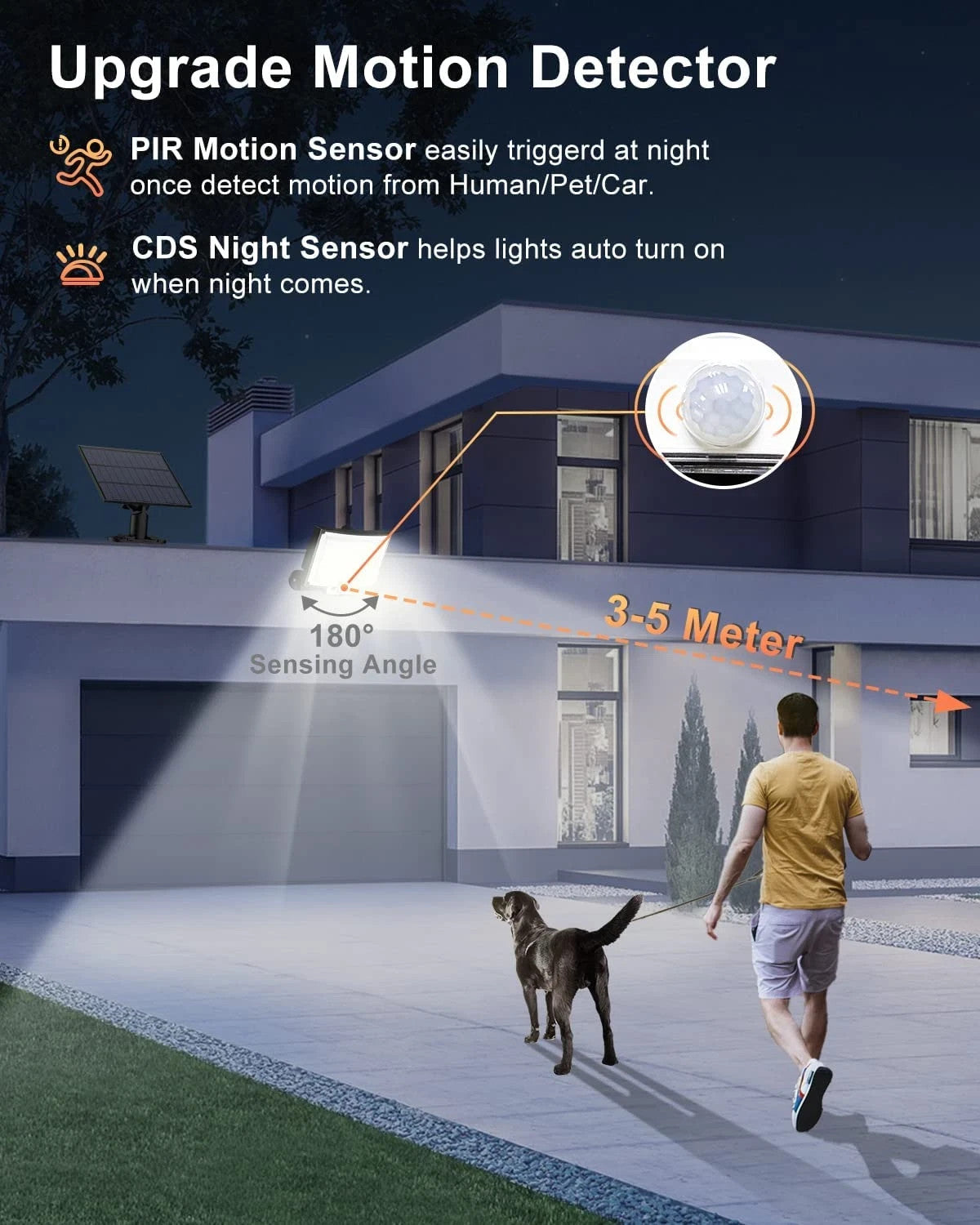 Luce Solare Esterno 228 LED Sensore Movimento Telecomando IP65 Cavo 5m