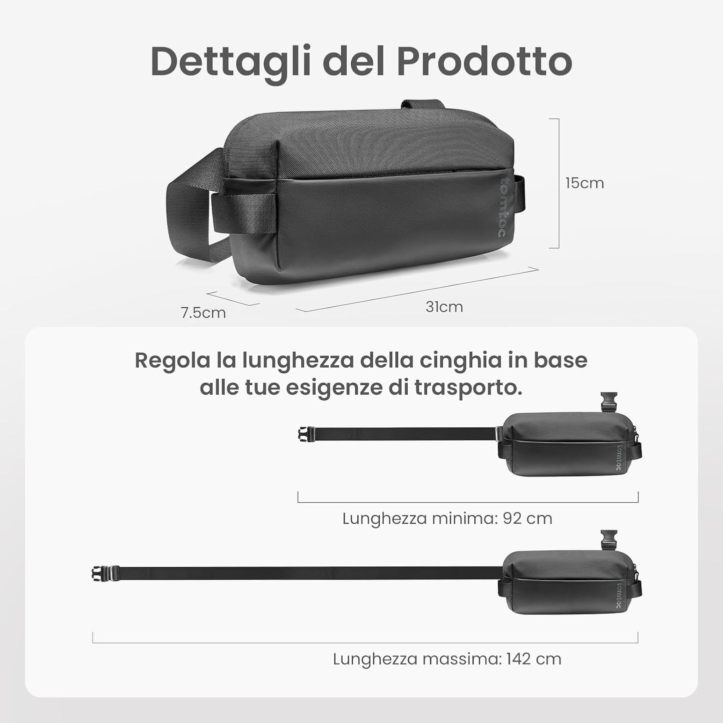 tomtoc Explorer T21 Sling Bag 3L Nera Uomo EDC iPad Mini Switch Antifurto