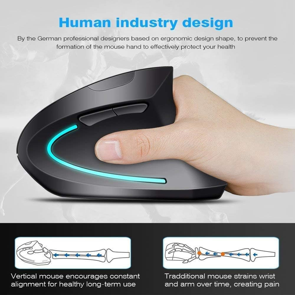 Mouse Verticale Ergonomico Cablato USB 3200 DPI 5 Tasti PC Mac Laptop