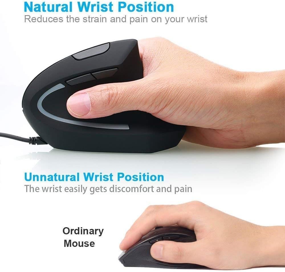 Mouse Verticale Ergonomico Cablato USB 3200 DPI 5 Tasti PC Mac Laptop