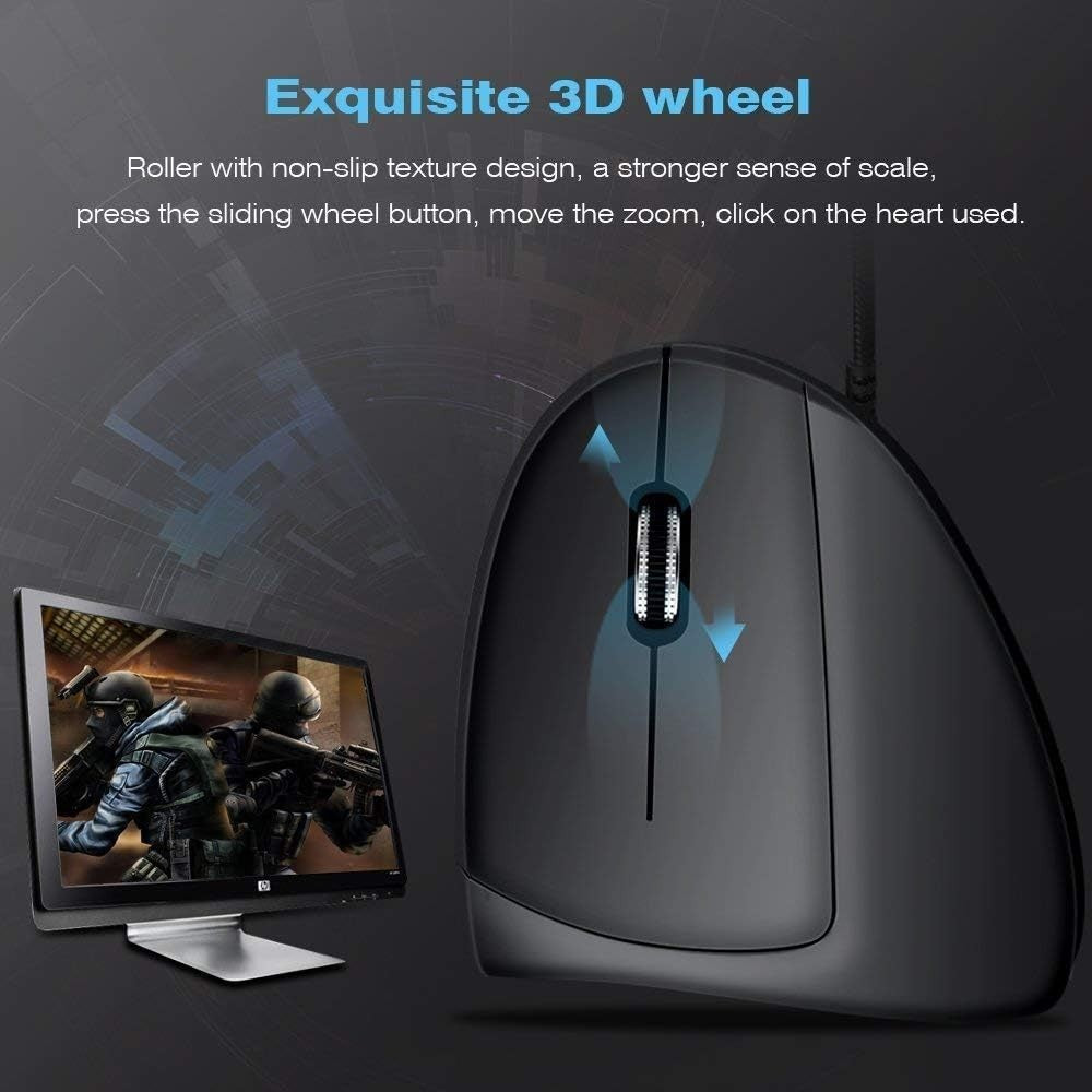 Mouse Verticale Ergonomico Cablato USB 3200 DPI 5 Tasti PC Mac Laptop