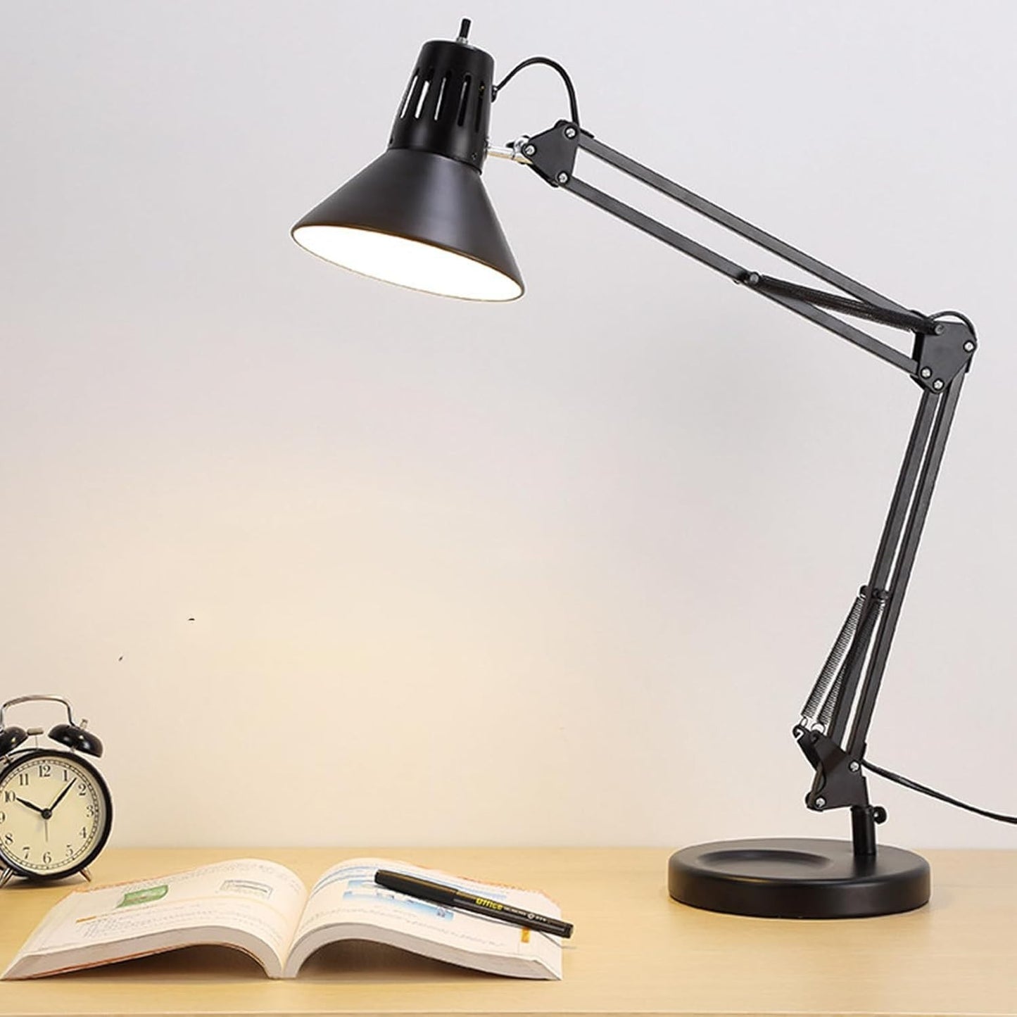 Lampada Scrivania E27 Braccio Snodato Regolabile Metallo Nero Ufficio Studio