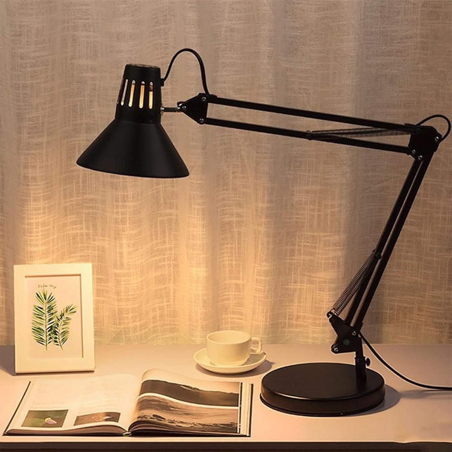 Lampada Scrivania E27 Braccio Snodato Regolabile Metallo Nero Ufficio Studio