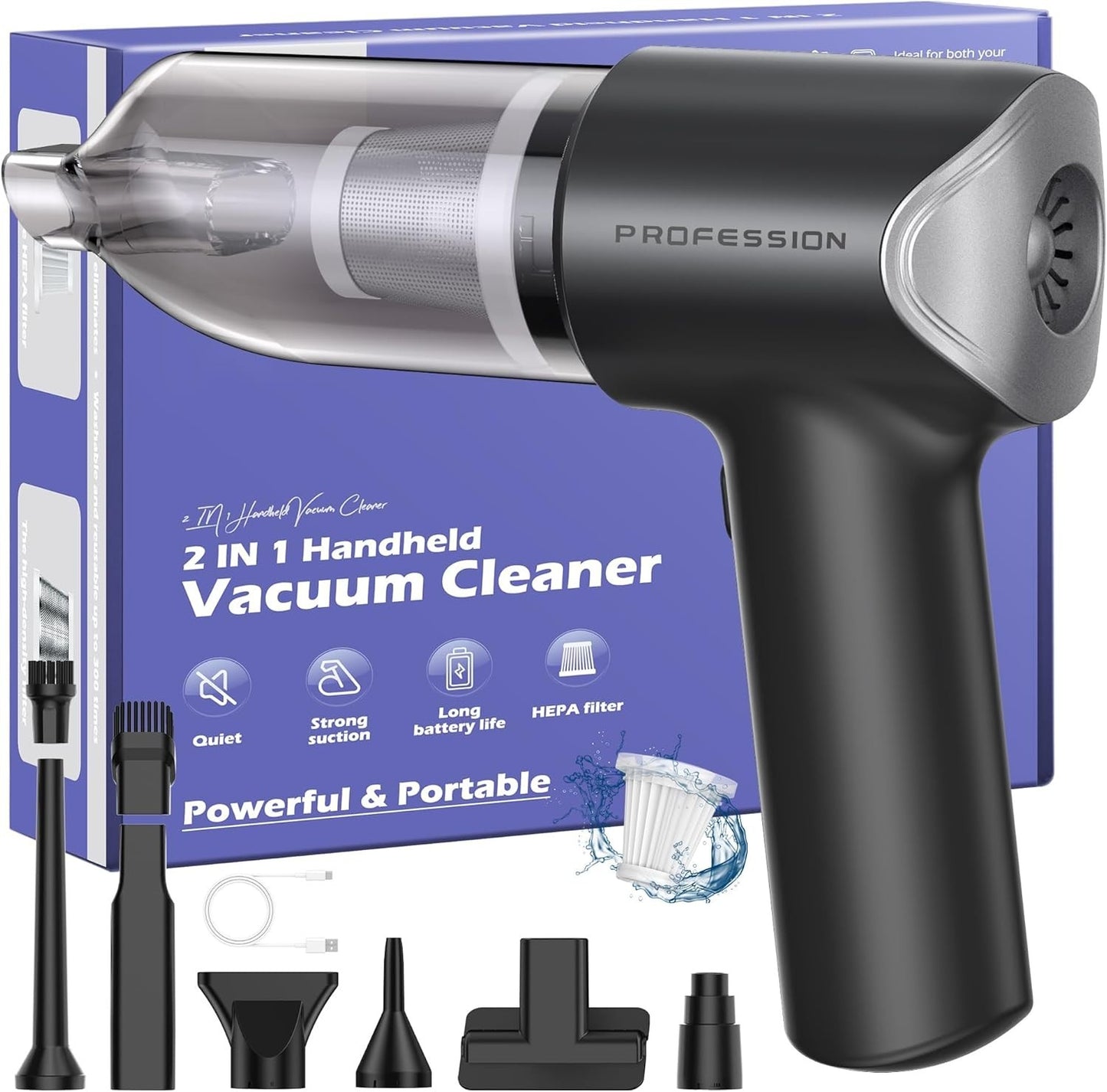 Aspirapolvere Auto Senza Fili 21000Pa 4in1 USB-C HEPA Accessori Portatile bricio