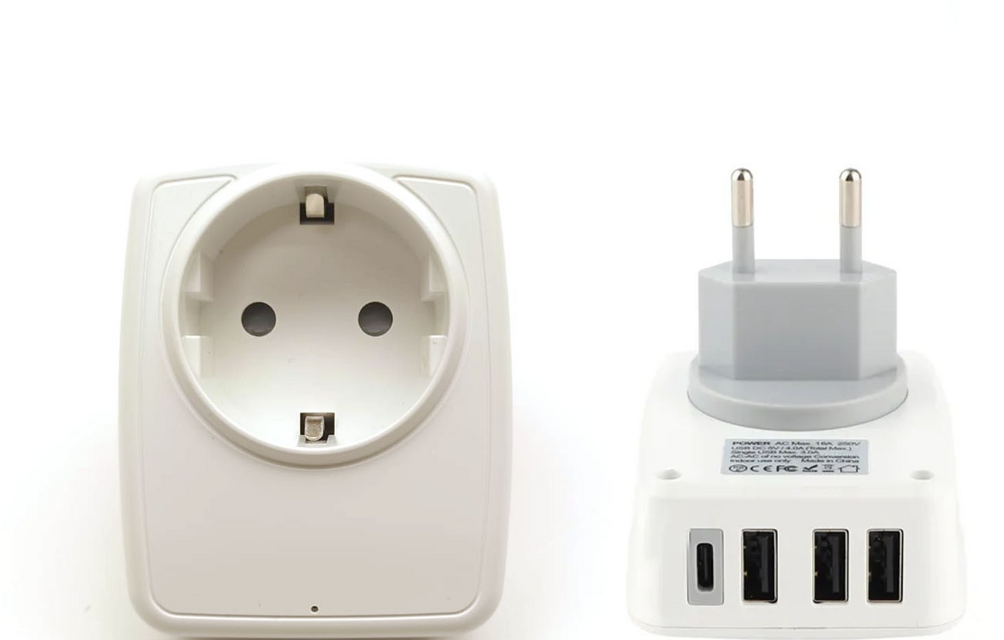 Adattatore Presa Schuko 16A con 3 USB e USB-C 4000W Spina Italiana