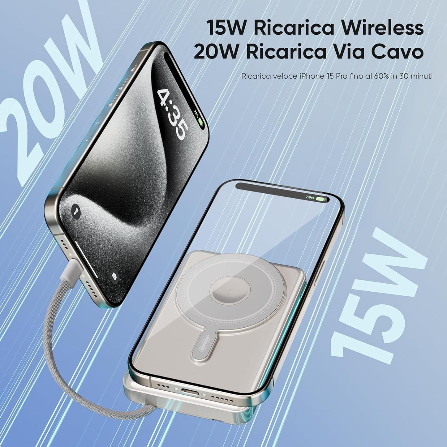 Power Bank MagSafe 10000mAh 5in1 20W Qi 15W USB-C per Apple Watch