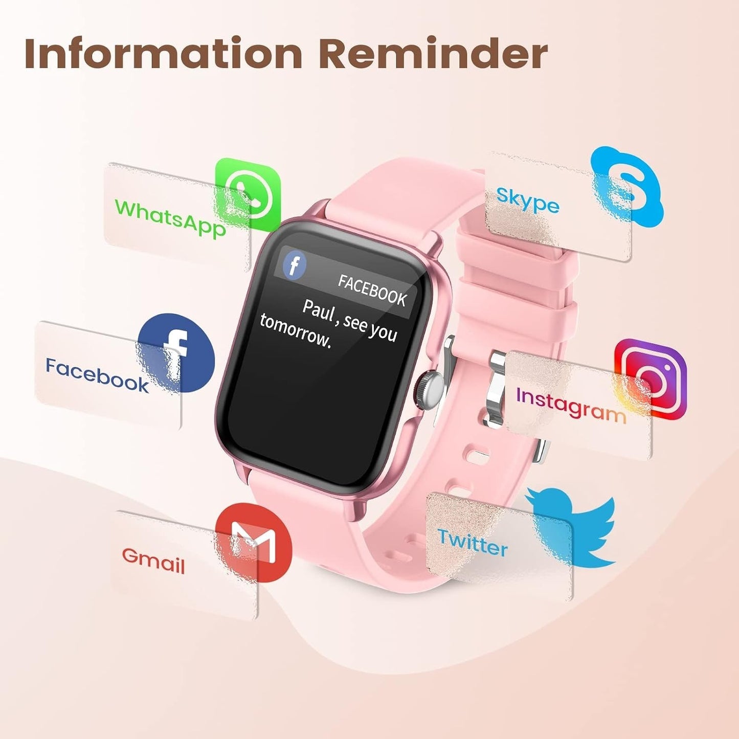 Smartwatch Donna 1,7" Chiamate Bluetooth SpO2 Cardio Sonno 28 Sport IP67 Rosa HD
