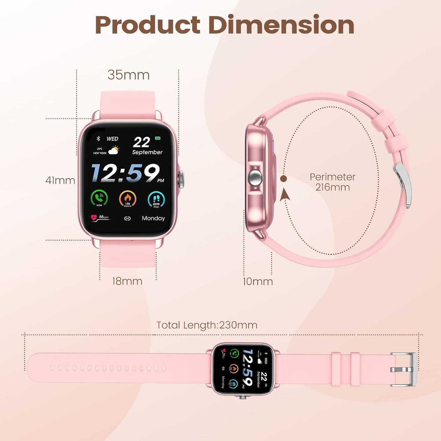 Smartwatch Donna 1,7" Chiamate Bluetooth SpO2 Cardio Sonno 28 Sport IP67 Rosa HD