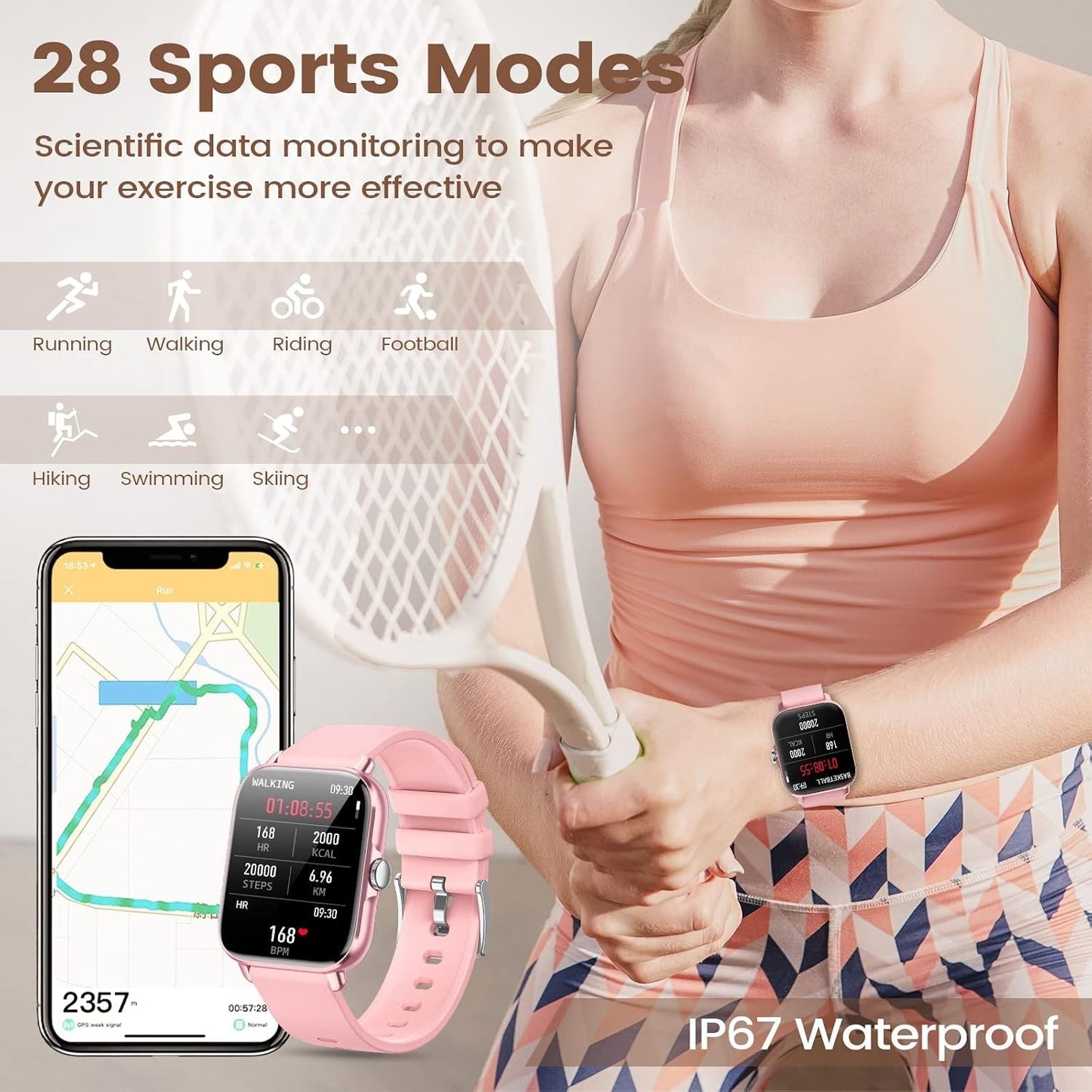 Smartwatch Donna 1,7" Chiamate Bluetooth SpO2 Cardio Sonno 28 Sport IP67 Rosa HD