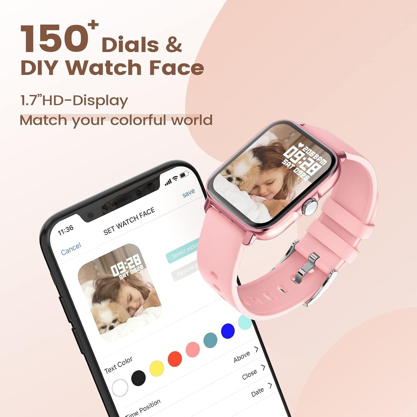 Smartwatch Donna 1,7" Chiamate Bluetooth SpO2 Cardio Sonno 28 Sport IP67 Rosa HD