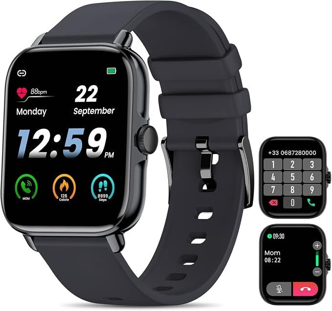 Smartwatch Uomo 1,7" Chiamate Bluetooth SpO2 Cardio Sonno 28 Sport IP67 Y22 Nero