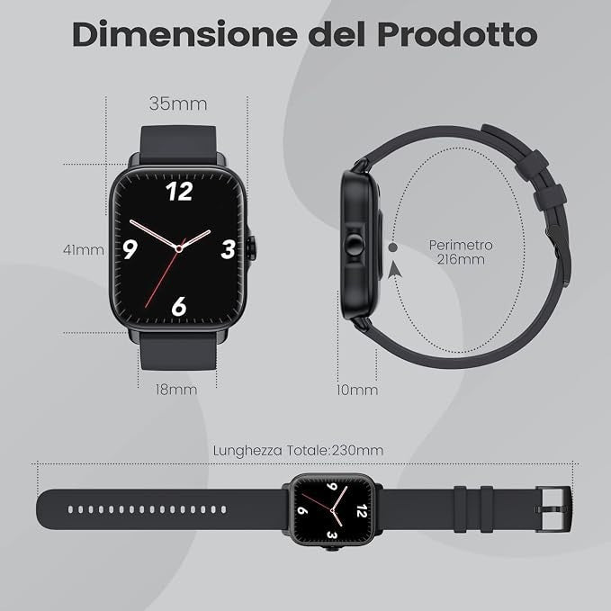 Smartwatch Uomo 1,7" Chiamate Bluetooth SpO2 Cardio Sonno 28 Sport IP67 Y22 Nero