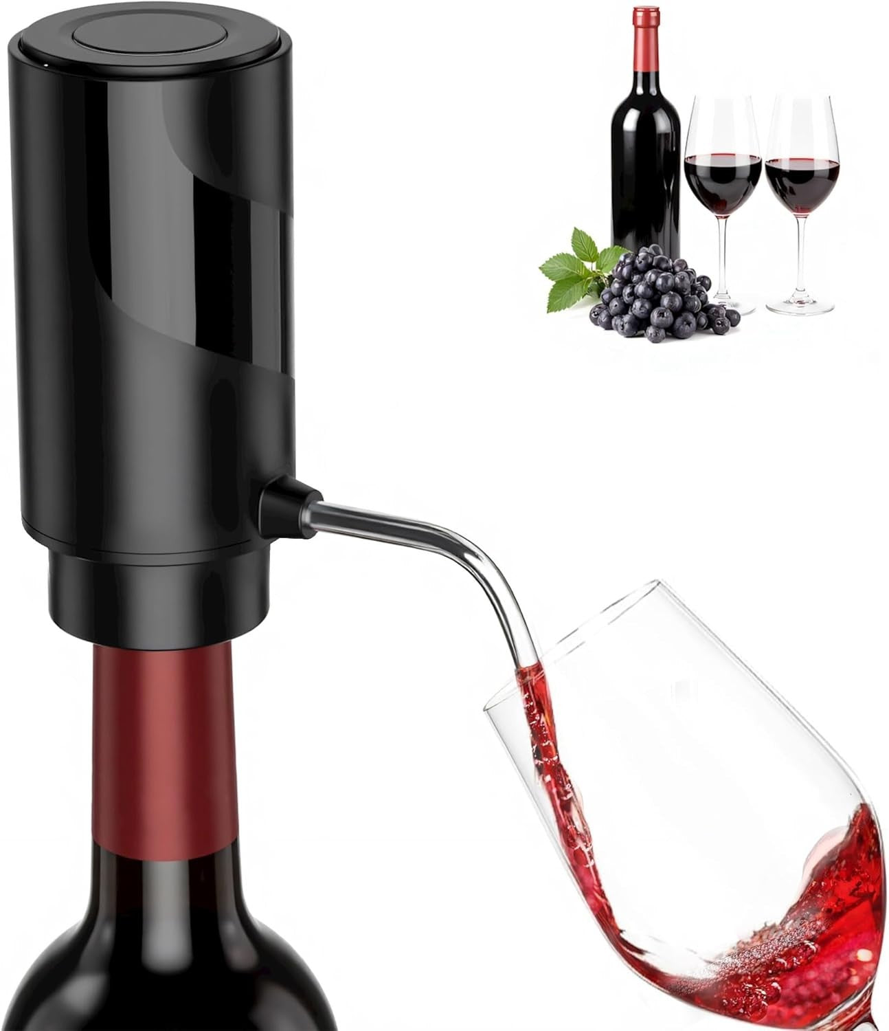 Aeratore Versatore Vino Elettrico USB-C Ricaricabile Dispenser Automatico Nero