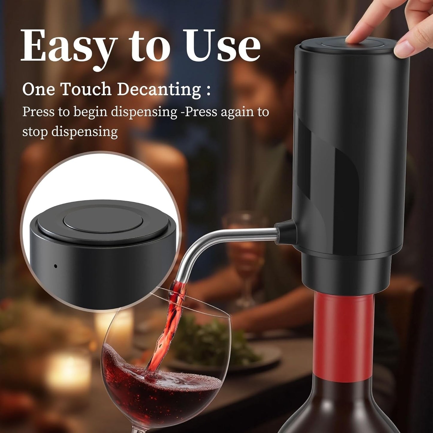 Aeratore Versatore Vino Elettrico USB-C Ricaricabile Dispenser Automatico Nero