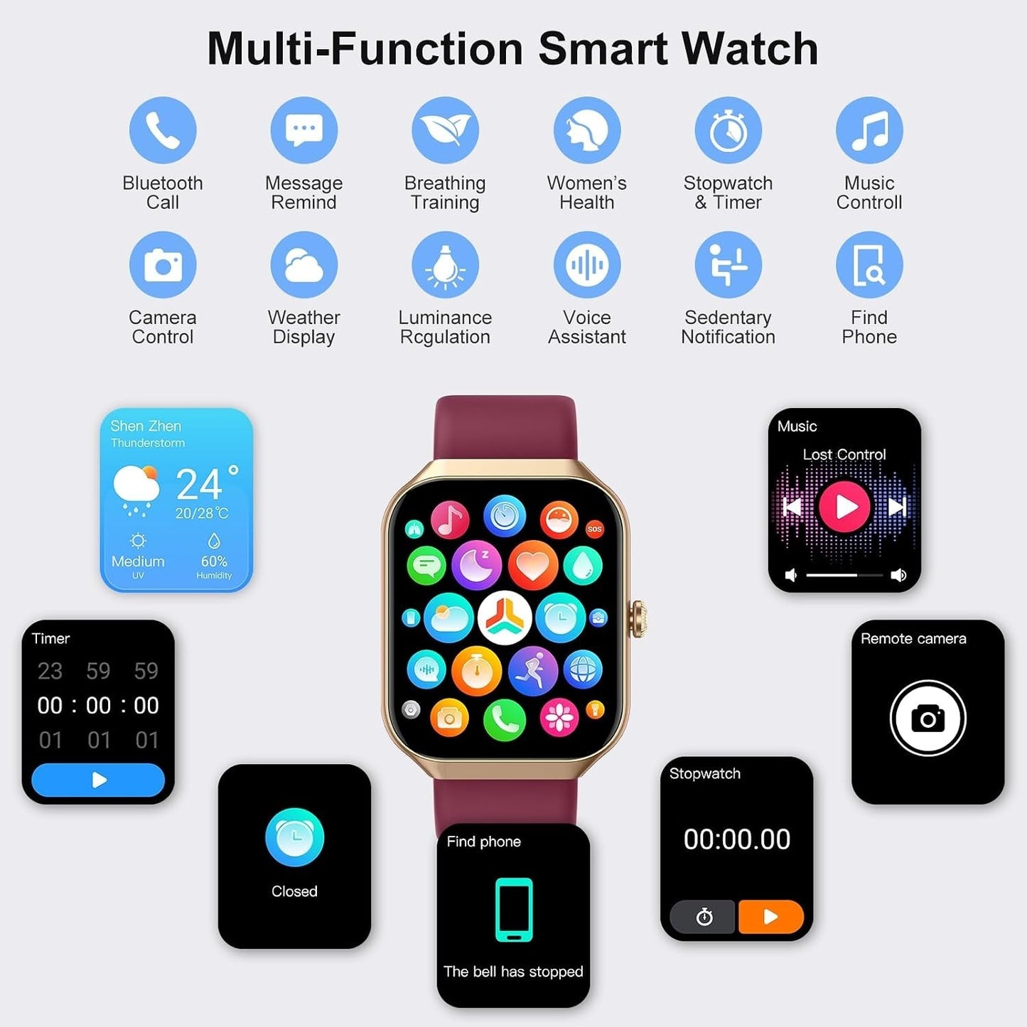HOIFA P98 Smartwatch Uomo Donna 1,96" Chiamate SpO2 Cardio Sonno 113+ Sport IP68