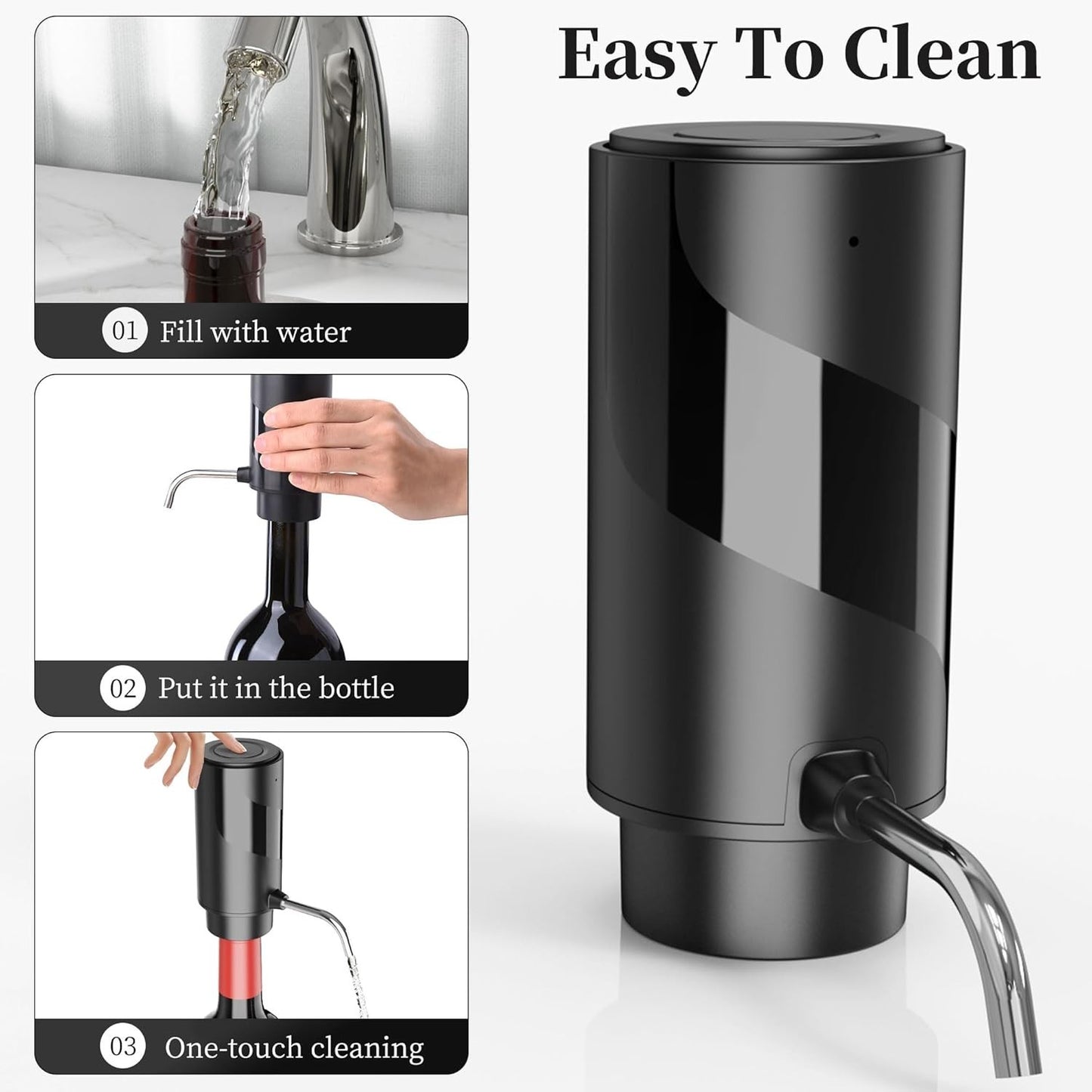 Aeratore Versatore Vino Elettrico USB-C Ricaricabile Dispenser Automatico Nero