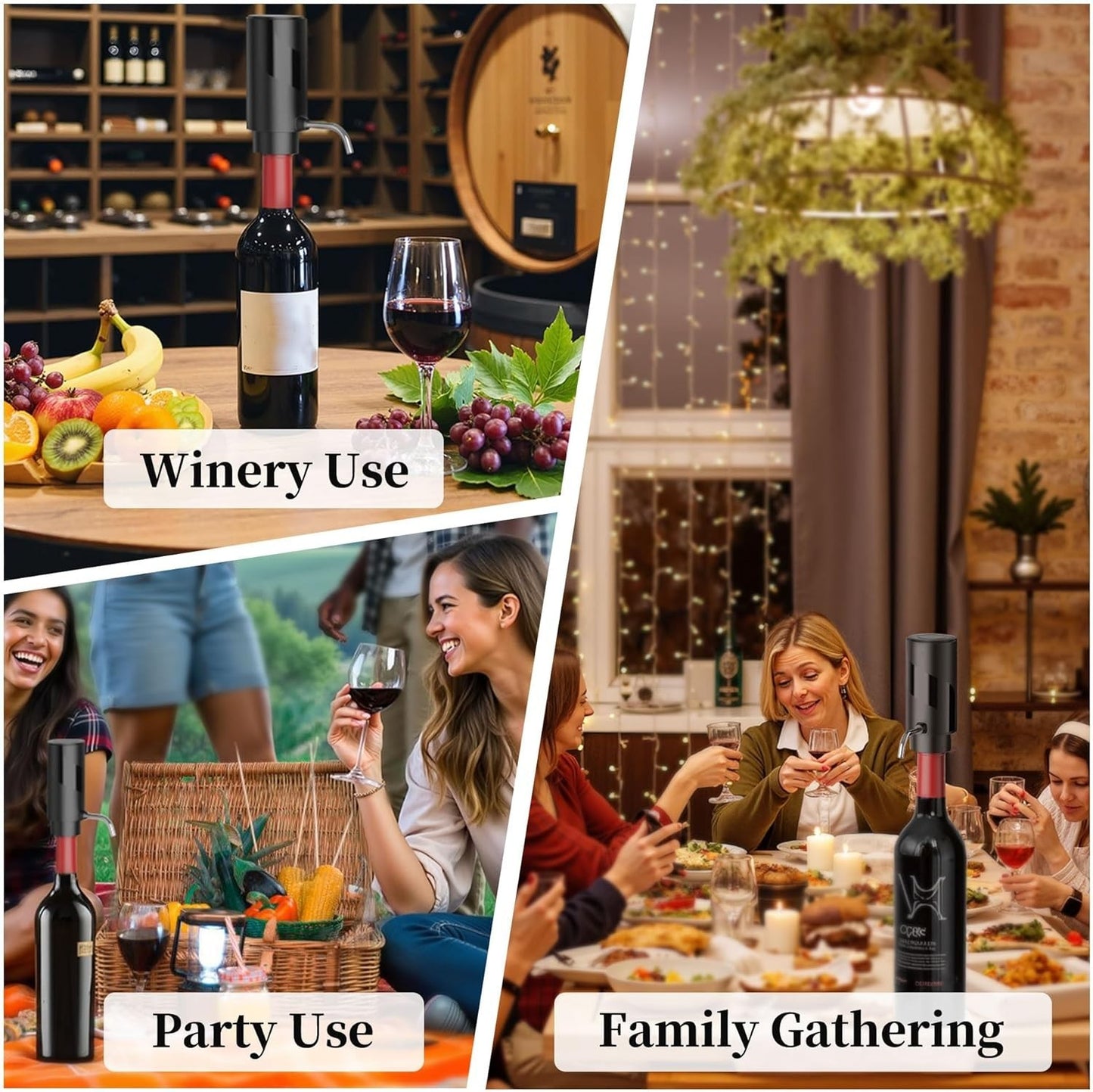 Aeratore Versatore Vino Elettrico USB-C Ricaricabile Dispenser Automatico Nero