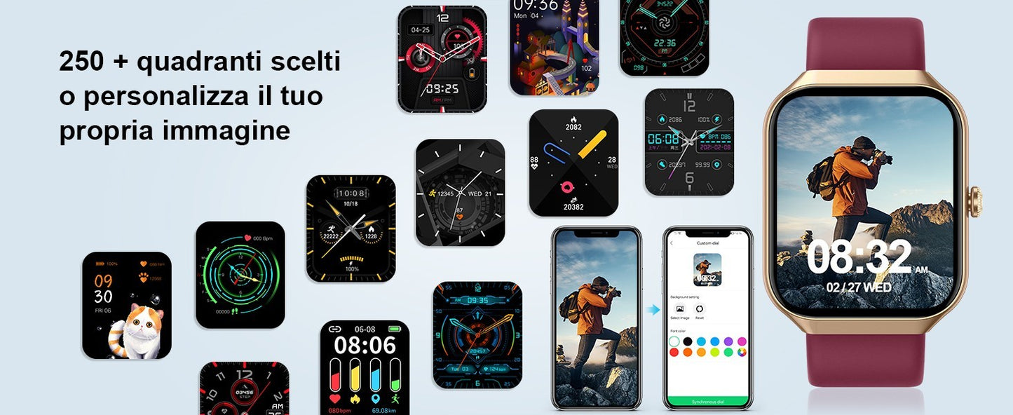 HOIFA P98 Smartwatch Uomo Donna 1,96" Chiamate SpO2 Cardio Sonno 113+ Sport IP68