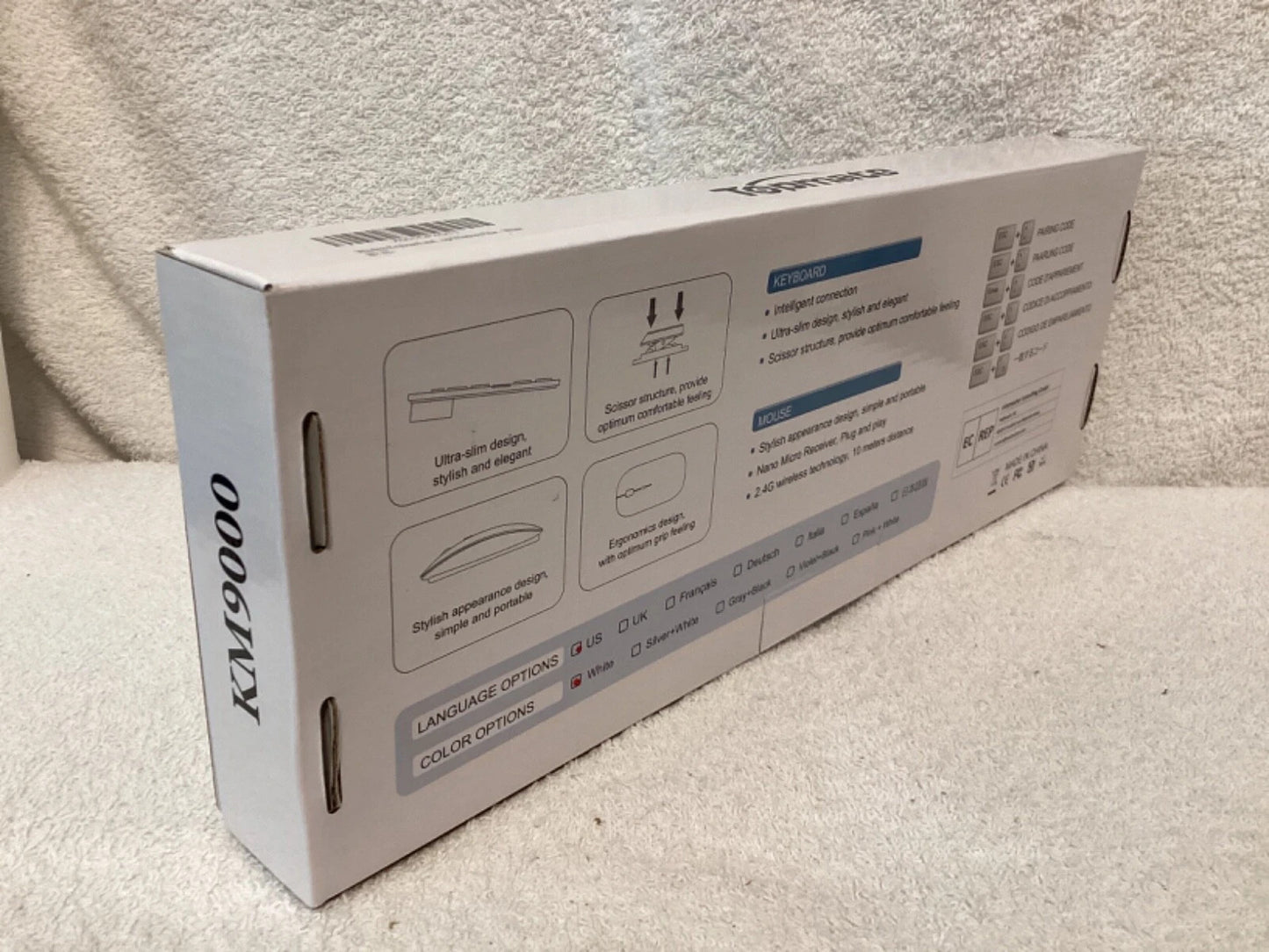 Set Tastiera Mouse Wireless TopMate KM9000 2.4GHz 2400DPI Silenzioso USB Bianco