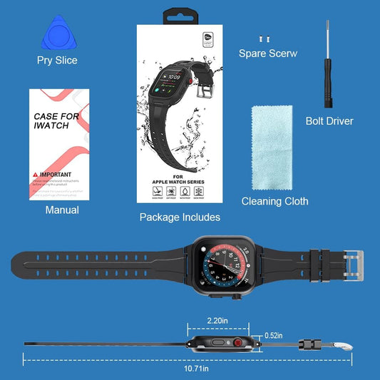 Custodia ShellBox nera per Apple Watch 41 mm con pellicola protettiva touch e cinturino, impermeabile IP68 [ultra-multifunzione] Cover protettiva per Apple Watch serie S7